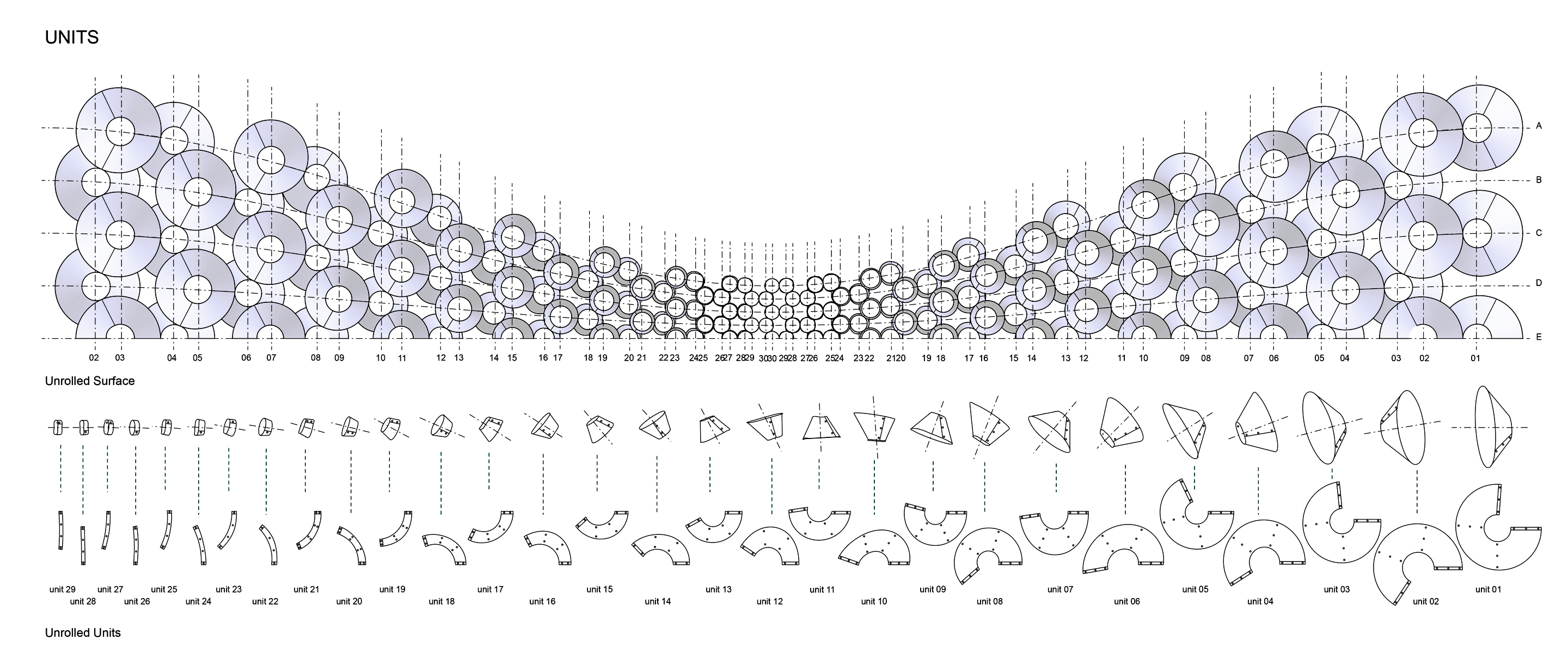 Grasshopper-created parametric system of units to assemble a pavilion.